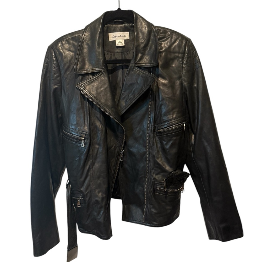 Calvin Klein Black Leather Motorcycle Jacket